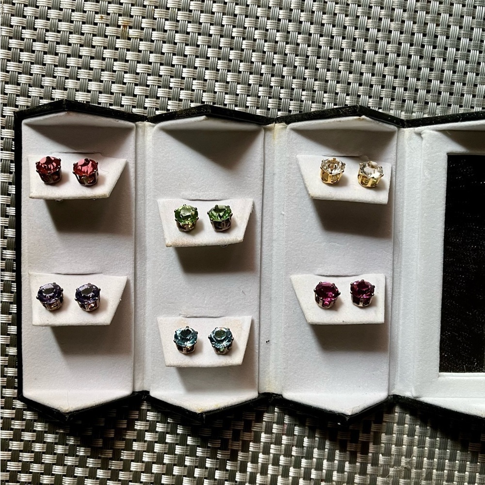 Multicolored Gemstone Stud Earrings Set